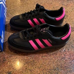 Adidas Samba Black with Pink Stripes